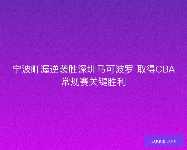 宁波町渥逆袭胜深圳马可波罗 取得CBA常规赛关键胜利